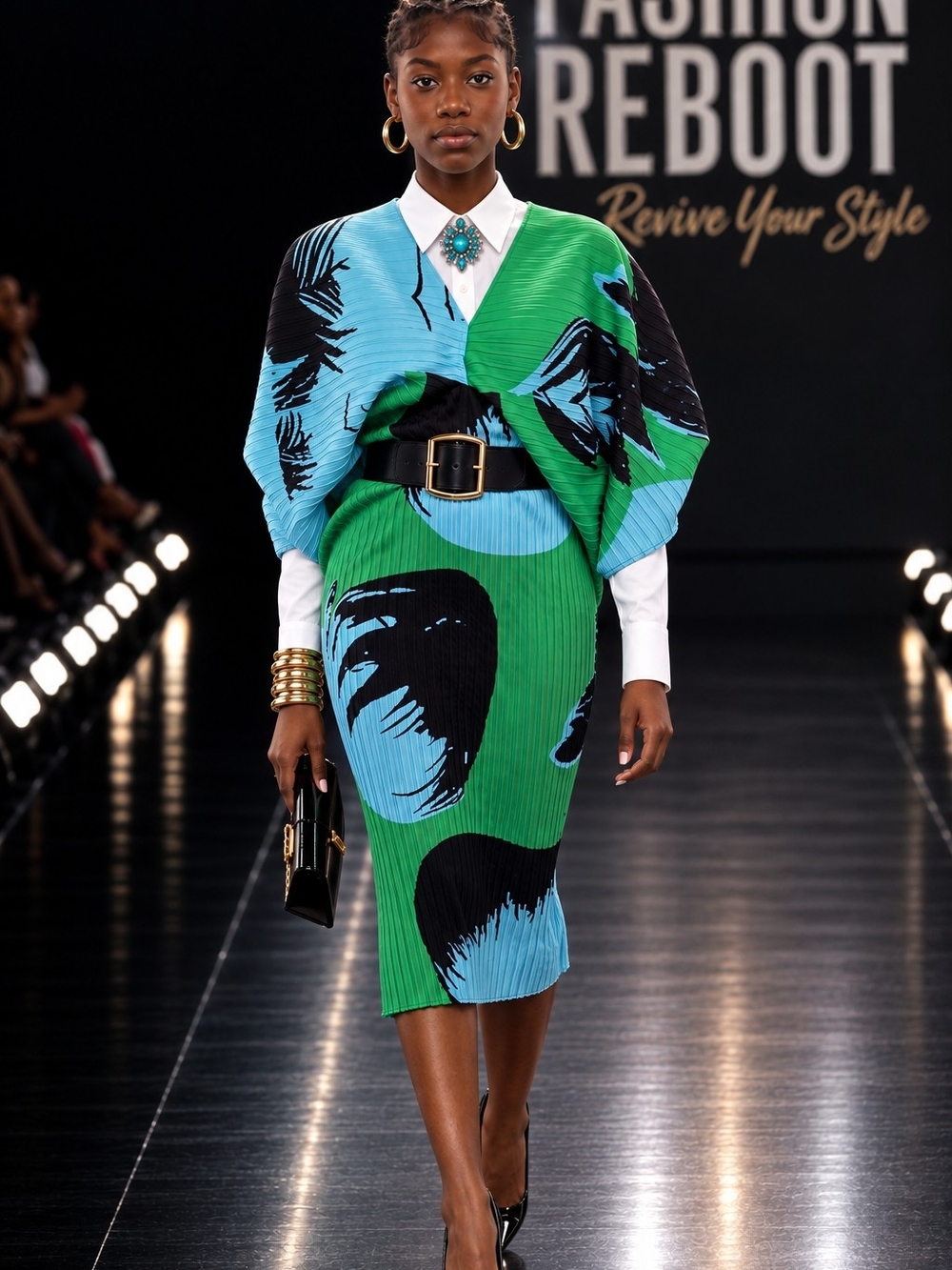 Womens Green & Blue Abstract Print Midi Dress